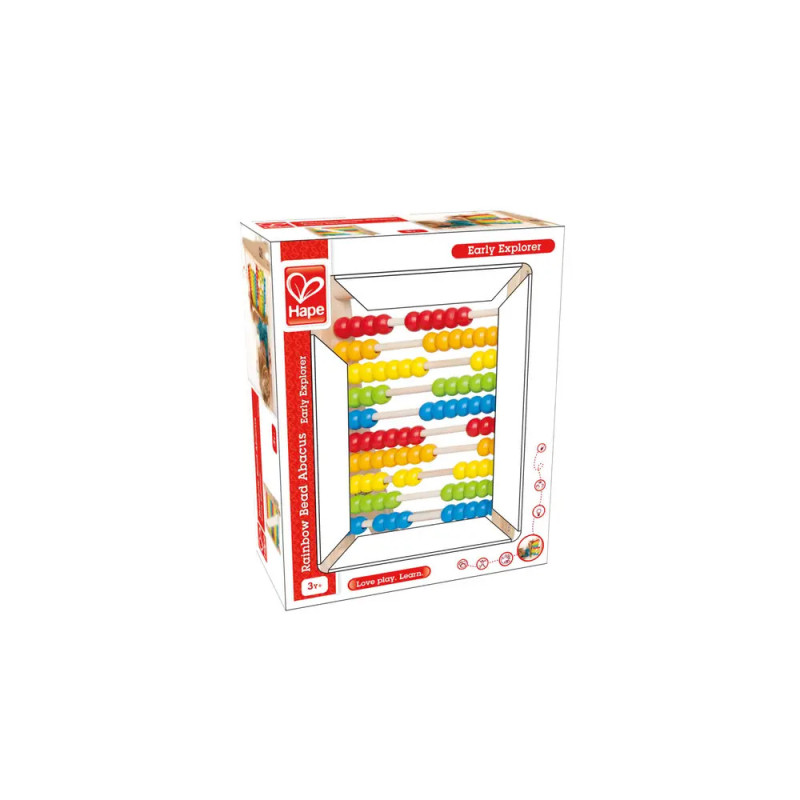 Hape Abakus mit bunten Perlen in Verpackung, geeignet für Kinder ab 3 Jahren.
