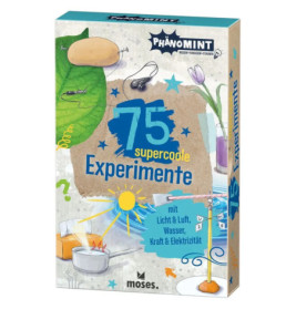 Box mit 75 supercoolen Experimenten, auf dem Deckel bunte Abbildungen verschiedener Experimente.