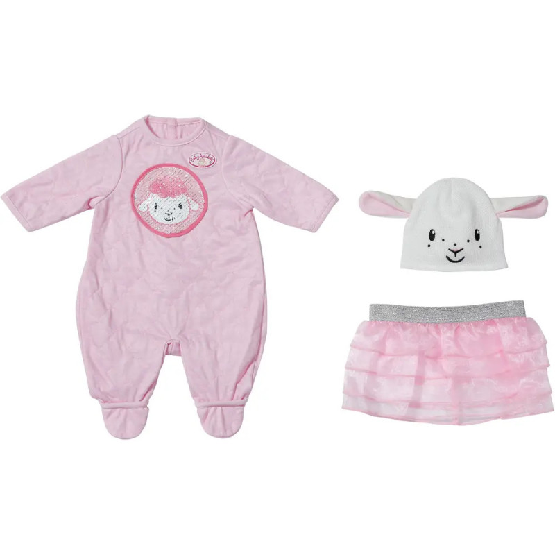 Rosa Babyset mit Strampler, Rüschenrock und weißer Mütze mit Tierohren und Gesicht. Rosa Babyset mit Strampler, Rüschenrock und weißer Mütze mit Tierohren und Gesicht.