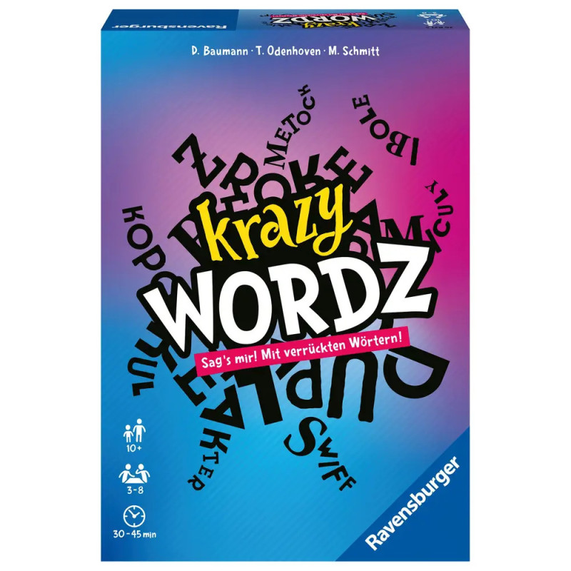 Krazy Wordz Brettspielschachtel mit buntem Hintergrund und verspielten, durcheinandergewürfelten Buchstaben. Krazy Wordz Brettspielschachtel mit buntem Hintergrund und verspielten, durcheinandergewürfelten Buchstaben.