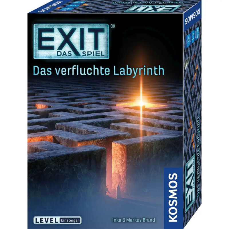 EXIT Das Spiel: Das verfluchte Labyrinth - Spielschachtel mit leuchtendem Labyrinth und heller Tür. EXIT Das Spiel: Das verfluchte Labyrinth - Spielschachtel mit leuchtendem Labyrinth und heller Tür.