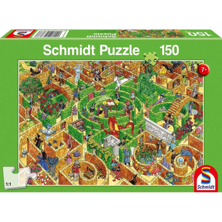 Schmidt Puzzle mit 150 Teilen, auf der Schachtel ein buntes Labyrinth mit Drachen und Menschen abgebildet.