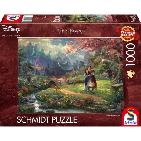 Disney Schmidt Puzzle mit 1000 Teilen: Mulan und Li Shang spazieren durch eine farbenfrohe, malerische Landschaft.