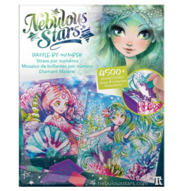 Nebulous Stars Dazzle-By-Number-Set mit Meerjungfrau, Strasssteinen und Werkzeugen in bunter Verpackung.