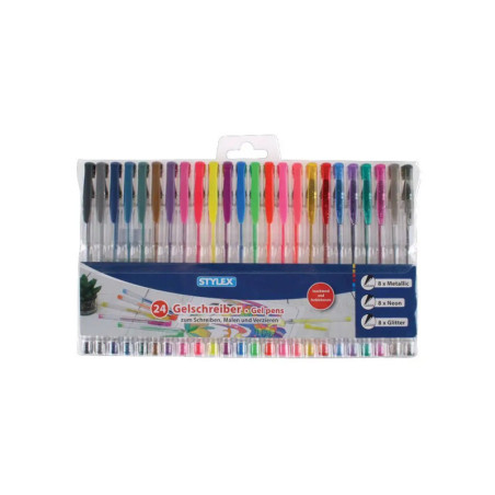 Stylex 24 Gelschreiber mit 8 Metallicfarben, 8 Neonfarben, 8 Glitterfarben