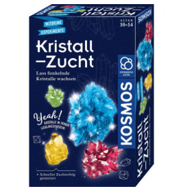 Kosmos Kristall-Zucht-Set, bunte Kristallbilder, deutsche Aufschrift, für Kinder von 10-14 Jahren.