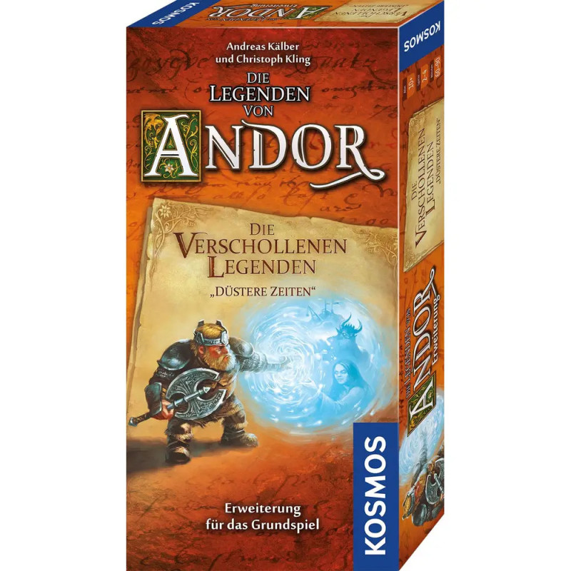 Box des Brettspiels Die Legenden von Andor: Die verschollenen Legenden - Düstere Zeiten von Kosmos.