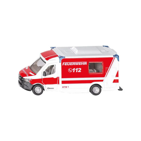 Spielzeugmodell eines rot-weißen deutschen Feuerwehr-Rettungswagens mit der Aufschrift Feuerwehr 112.