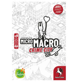 Cover von MicroMacro: Crime City mit Comic-Hasen in detaillierter Stadtansicht.