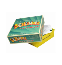 Gelbe Box des Spiels Schlimmer geht immer, im offenen Deckel sind teils Karten sichtbar.