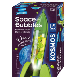Space Bubbles Wissenschaftsset mit grüner Rakete und Weltraum-Motiven, geeignet für Kinder von 8 bis 12 Jahren.