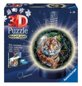 3D-Puzzle-Nachtlichtbox mit leuchtendem Tiger auf einem Ständer, von Ravensburger.