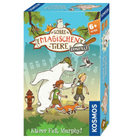 Box des Spiels Schule der magischen Tiere ermittelt mit Kindern und sprechenden Tieren auf buntem Cover.
