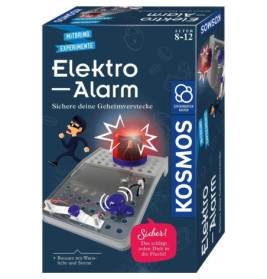 Elektro-Alarm Experimentierkasten für 8-12 Jahre mit Alarmgerät und Comic-Polizist auf der Verpackung.