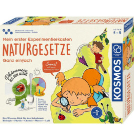Bunter Experimentierkasten Naturgesetze für Kinder von 5-8 Jahren mit verspielten Illustrationen.