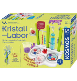 Kristall-Labor Experimentierkasten mit bunten Kristallen und Laborausrüstung auf der Vorderseite abgebildet.