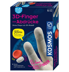 Box eines 3D-Fingerabdruck-Sets für 8-12-Jährige mit realistischen Fingermodellen und deutscher Beschriftung.
