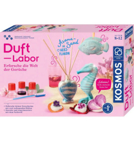 Duft-Labor Experimentierset mit Dekoartikeln für Duft und Sand, empfohlen für Kinder von 8 bis 12 Jahren.