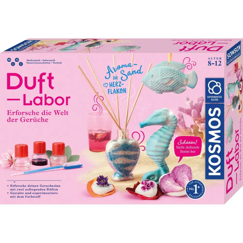 Duft-Labor Experimentierset mit Dekoartikeln für Duft und Sand, empfohlen für Kinder von 8 bis 12 Jahren. Duft-Labor Experimentierset mit Dekoartikeln für Duft und Sand, empfohlen für Kinder von 8 bis 12 Jahren.