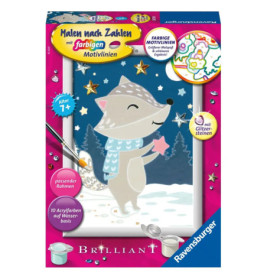 Malset von Ravensburger ab 7 Jahren mit einem lächelnden Fuchs in winterlicher Schneelandschaft auf der Verpackung.