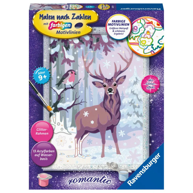 Malset von Ravensburger mit Hirsch- und Vogelmotiv, geeignet für Kinder ab 9 Jahren. Malset von Ravensburger mit Hirsch- und Vogelmotiv, geeignet für Kinder ab 9 Jahren.