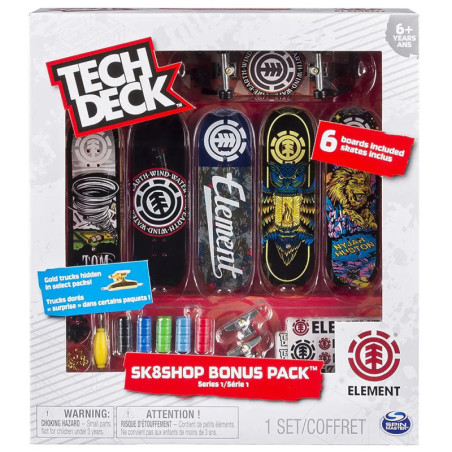 Tech Deck SK8shop Bonus Pack mit 6 Mini-Skateboards, Werkzeug und Ersatzrädern in bunter Verpackung. Tech Deck SK8shop Bonus Pack mit 6 Mini-Skateboards, Werkzeug und Ersatzrädern in bunter Verpackung.