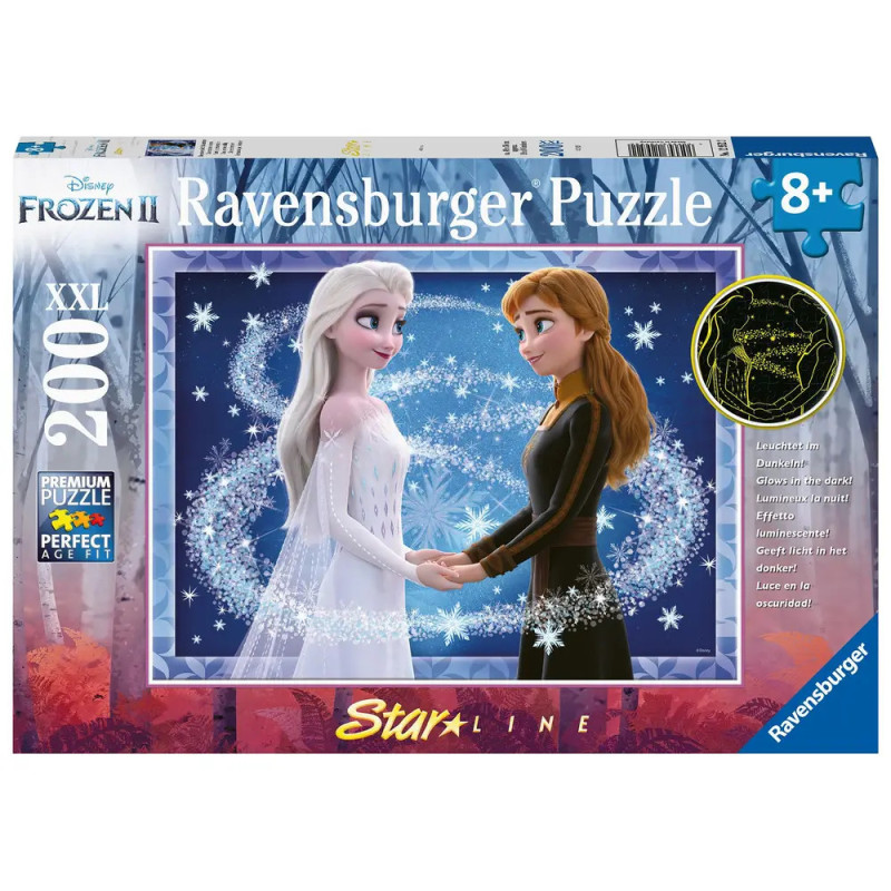 Ravensburger Frozen II Puzzle mit Elsa und Anna, 200 Teile, geeignet für Kinder ab 8 Jahren.