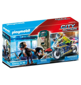 Playmobil City Action: Polizeimotorrad, Geldautomat und Räuberfigur, geeignet für Kinder von 4 bis 10 Jahren.