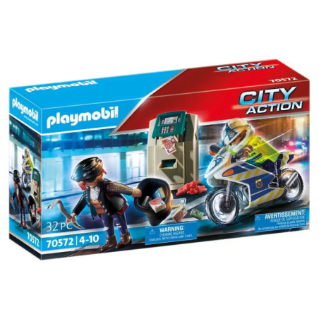 Playmobil City Action: Polizeimotorrad, Geldautomat und Räuberfigur, geeignet für Kinder von 4 bis 10 Jahren. Playmobil City Action: Polizeimotorrad, Geldautomat und Räuberfigur, geeignet für Kinder von 4 bis 10 Jahren.