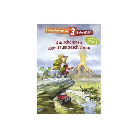 Kinder und ein Hund entdecken einen ausbrechenden Vulkan deutscher Buchtitel über Abenteuergeschichten.