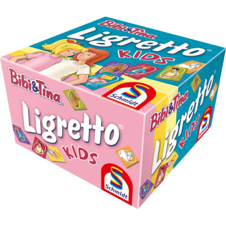 Bunte Ligretto Kids Box mit Bibi & Tina-Motiven sowie mehreren Kartenabbildungen. Bunte Ligretto Kids Box mit Bibi & Tina-Motiven sowie mehreren Kartenabbildungen.
