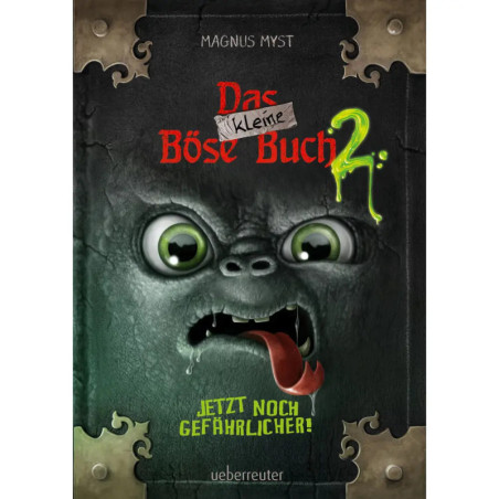 Cover von Das kleine Böse Buch 2 mit einem Monster-Gesicht, großen Augen und heraushängender Zunge.