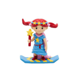 Mädchenfigur mit roten Zöpfen im blauen Kleid, hält einen Sternstab, steht auf blau-gelbem Brett.