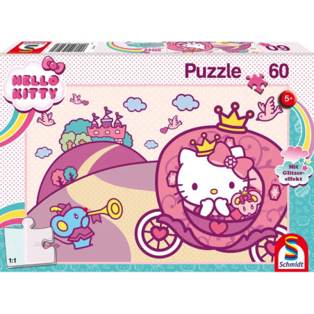 Schmidt Spiele 56407 Hello Kitty GlitzerPuzzle , Prinzessin Kitty, 60 Teile