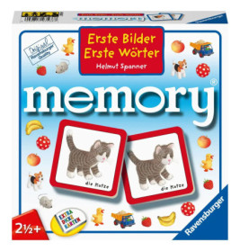 Box eines deutschen Memoryspiels mit Tier- und Objektbildern, Titel: Erste Bilder Erste Wörter.