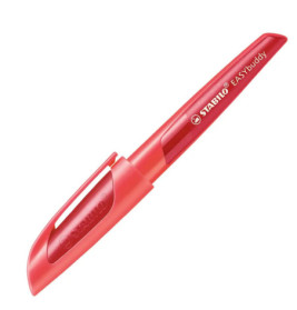 Schulfüller mit Linkshänder-Feder L - STABILO EASYbuddy in koralle/rot - Schreibfarbe blau (löschbar) - Einzelstift -