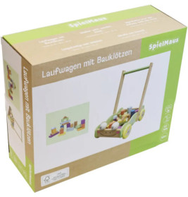 SpielMaus Holz Laufwagen mit Bauklötzen, 20 Stück