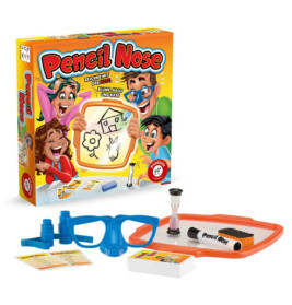 Pencil Nose Brettspiel mit Schachtel, Maske, Karten, Timer, Stiften und abwischbarem Zeichenbrett.