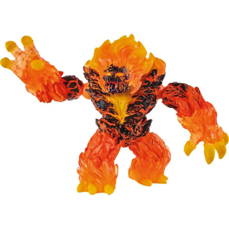 Spielfigur eines Lava-Monsters mit orange-gelben und schwarzen Details, hebt einen Arm.
