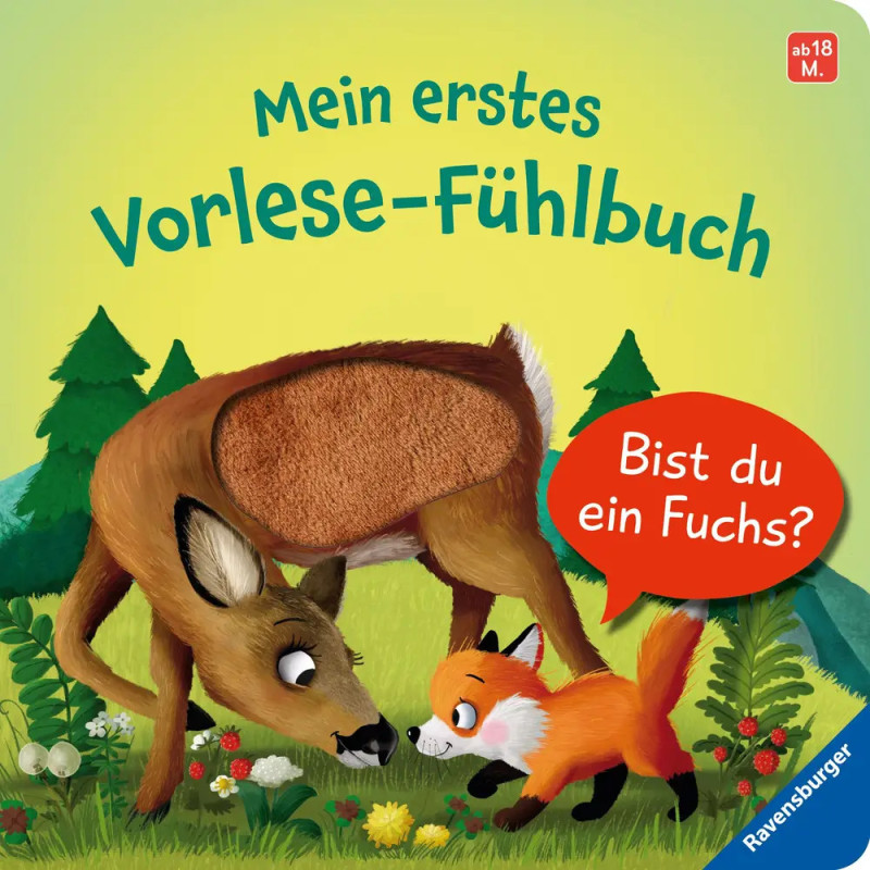 Ein Reh und ein Fuchs treffen sich im Wald auf dem Cover von Mein erstes Vorlese-Fühlbuch.