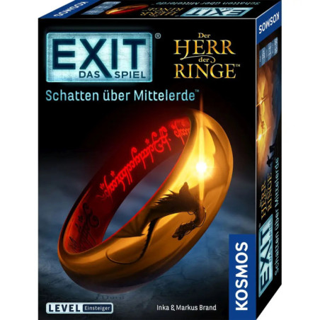 EXIT: Das Spiel - Schatten über Mittelerde mit dem leuchtenden Einen Ring aus Herr der Ringe auf der Box. EXIT: Das Spiel - Schatten über Mittelerde mit dem leuchtenden Einen Ring aus Herr der Ringe auf der Box.