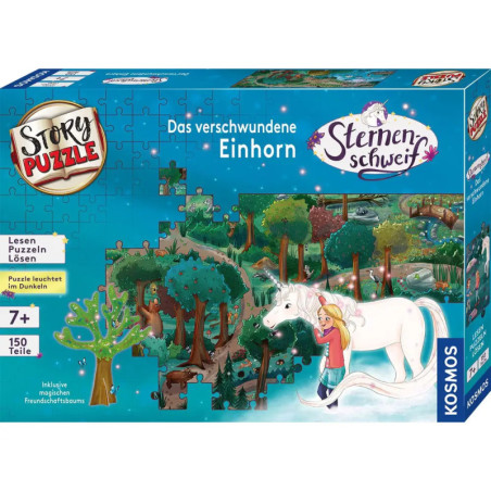 Puzzlebox: Mädchen und Einhorn im Zauberwald, Das verschwundene Einhorn, 150 Teile, ab 7 Jahren. Puzzlebox: Mädchen und Einhorn im Zauberwald, Das verschwundene Einhorn, 150 Teile, ab 7 Jahren.