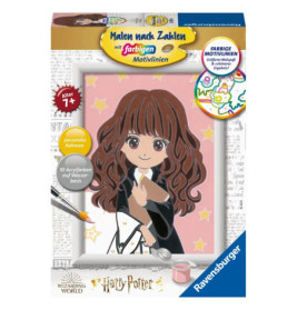 Ravensburger Harry Potter Malen-nach-Zahlen-Set mit Cartoon-Mädchen, langen braunen Haaren und Zauberstab auf der Box.