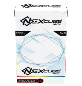 Weiße MoYu NexCube 3x3 Puzzlebox mit schwarzem Logo und blauen Akzenten, Aufschrift: super smooth.