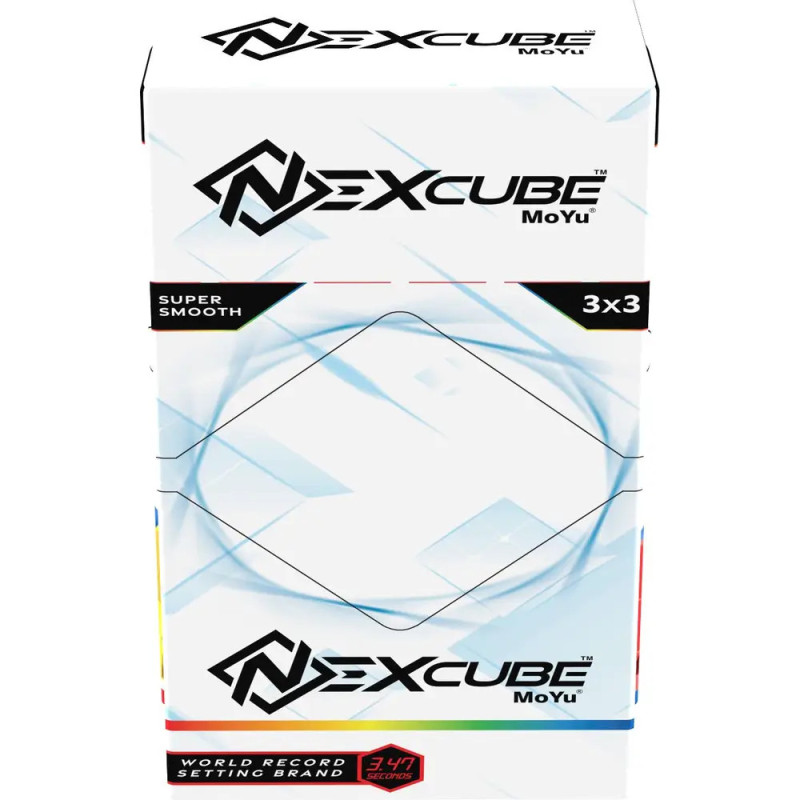 Weiße MoYu NexCube 3x3 Puzzlebox mit schwarzem Logo und blauen Akzenten, Aufschrift: super smooth.
