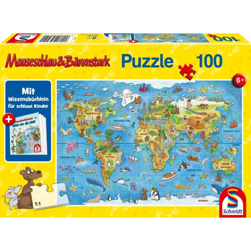 Schmidt Spiele 56412 Puzzle Mauseschlau & Bärenstark Reise um die Welt, 100 Teile