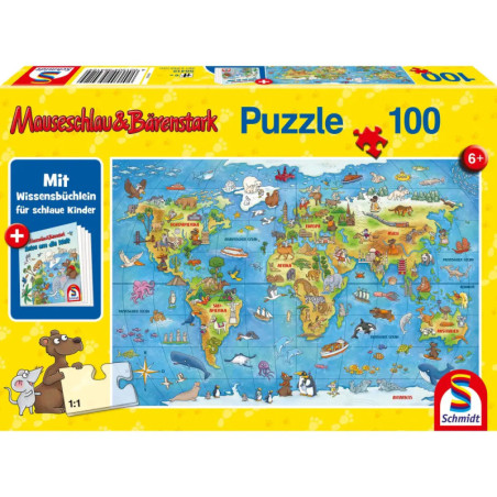 Schmidt Spiele 56412 Puzzle Mauseschlau & Bärenstark Reise um die Welt, 100 Teile