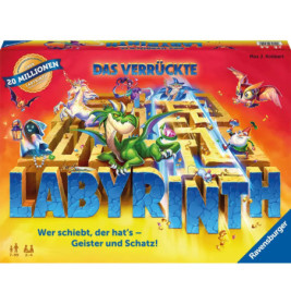 Bunte Spielebox Das Verrückte Labyrinth mit Fantasiewesen und Labyrinth auf dem Cover.