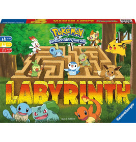 Box-Cover des Pokémon-Labyrinth-Spiels mit mehreren Pokémon rund um ein goldenes Labyrinth.
