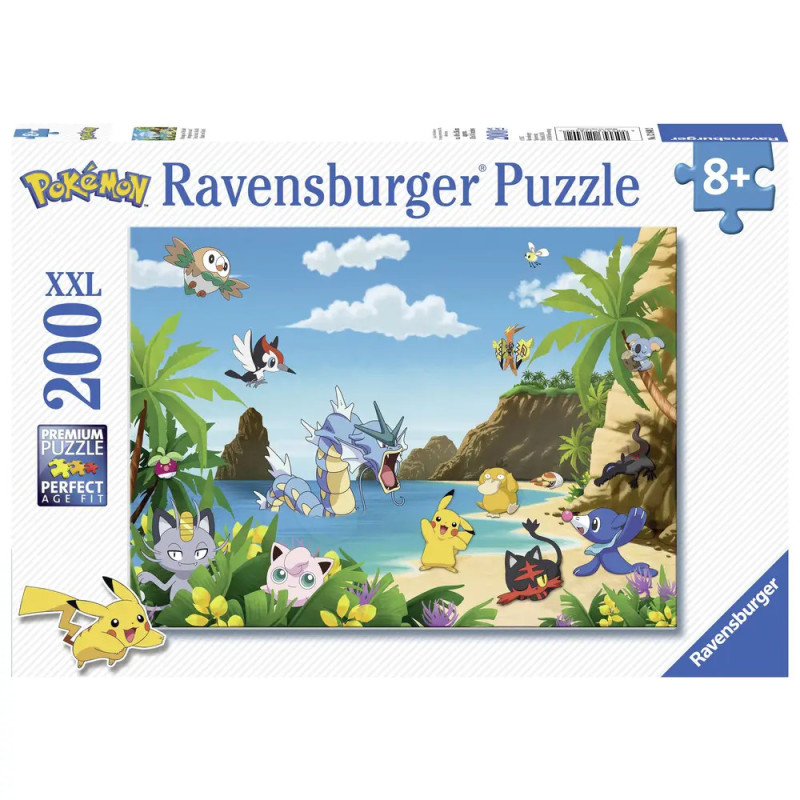 200-teiliges Ravensburger Pokémon-Puzzle mit Strandmotiv und mehreren Pokémon. Geeignet ab 8 Jahren.
